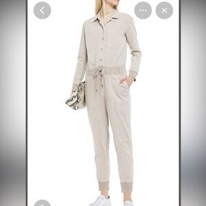 James Perse Stretch Herringbone Tan Khaki Jumpsuit, Large